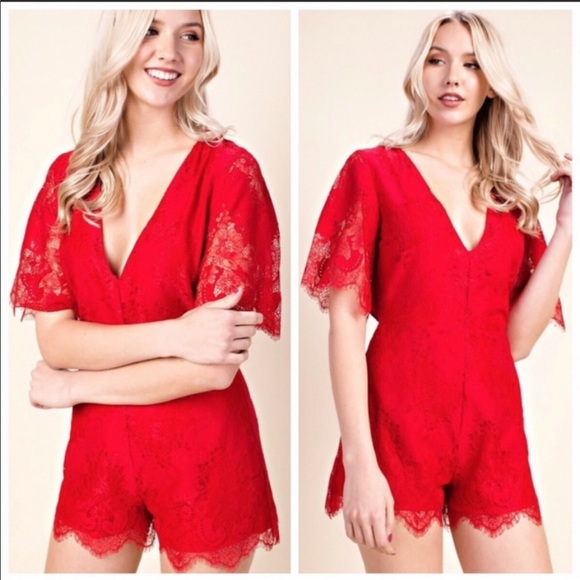 Red Lace Romper - Picture 2 of 6